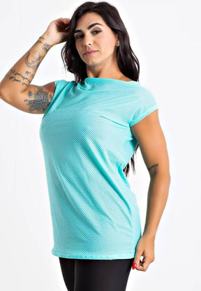 Blusa Feminina De Tela Manga Curta Turquesa