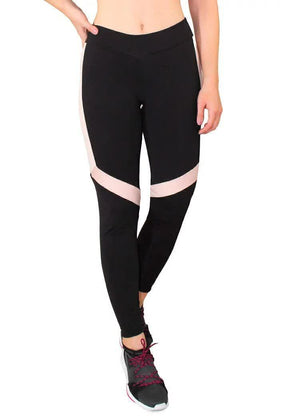 Calça Legging Feminina Preta Detalhe Branco Com Chocolate