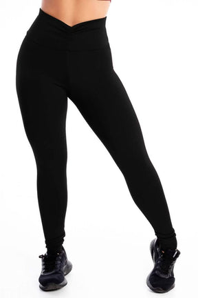 Calça Legging Feminina Cintura Alta Cós Em V Preto