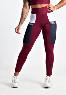 Calça Legging Feminina Cintura Alta Fitness com Bolso e Elástico Marsala