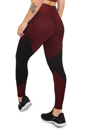 Calça Legging Feminina Cintura Alta Vermelho escuro Detalhe Em Preto