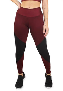 Calça Legging Feminina Cintura Alta Vermelho escuro Detalhe Em Preto