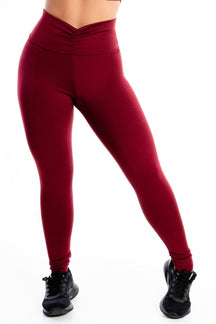 Calça Legging Feminina Cintura Alta Cós Em V Marsala Lisa