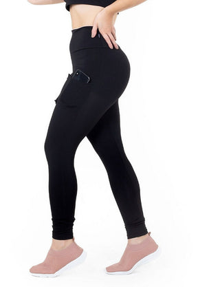 Calça Legging Feminina Cintura Alta Preta Detalhe Interno Rosa Minimalista