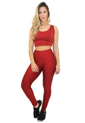 Conjunto Feminino Fitness Cropped e Calça Legging Vermelho Vivo