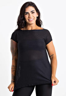 Blusa Feminina De Tela Manga Curta Preta