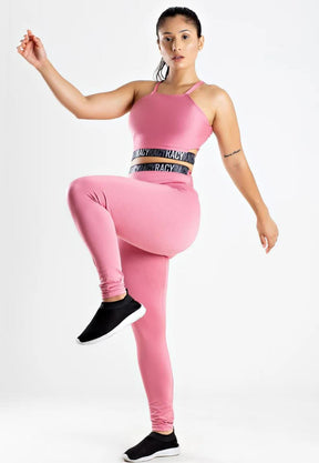 Conjunto Feminino Fitness Cropped e Calça Legging Rosa