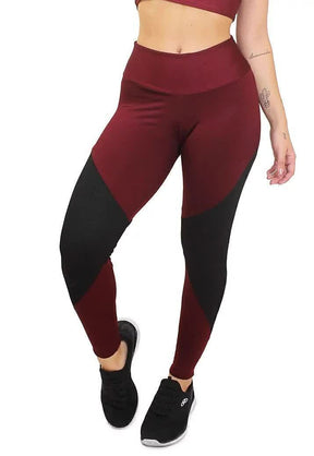 Calça Legging Feminina Cintura Alta Vermelho escuro Detalhe Em Preto