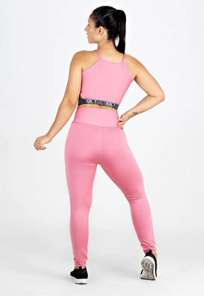 Conjunto Feminino Fitness Cropped e Calça Legging Rosa