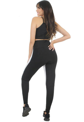 Conjunto Feminino Fitness Cropped Preto e Calça Legging Preto e Branco