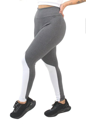 Calça Legging Feminina Cintura Alta Cinza Detalhe Em Branco