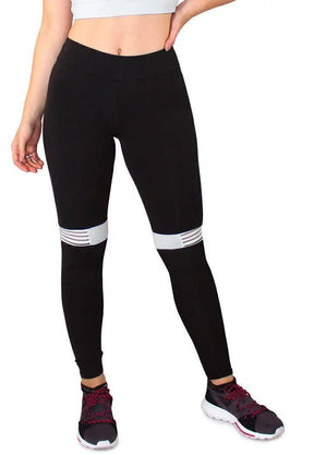 Calça Legging Feminina Fitness Preta com Detalhe Branco