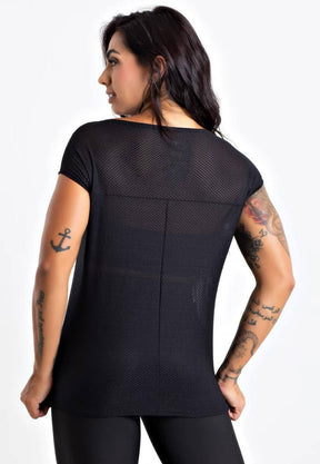 Blusa Feminina De Tela Manga Curta Preta