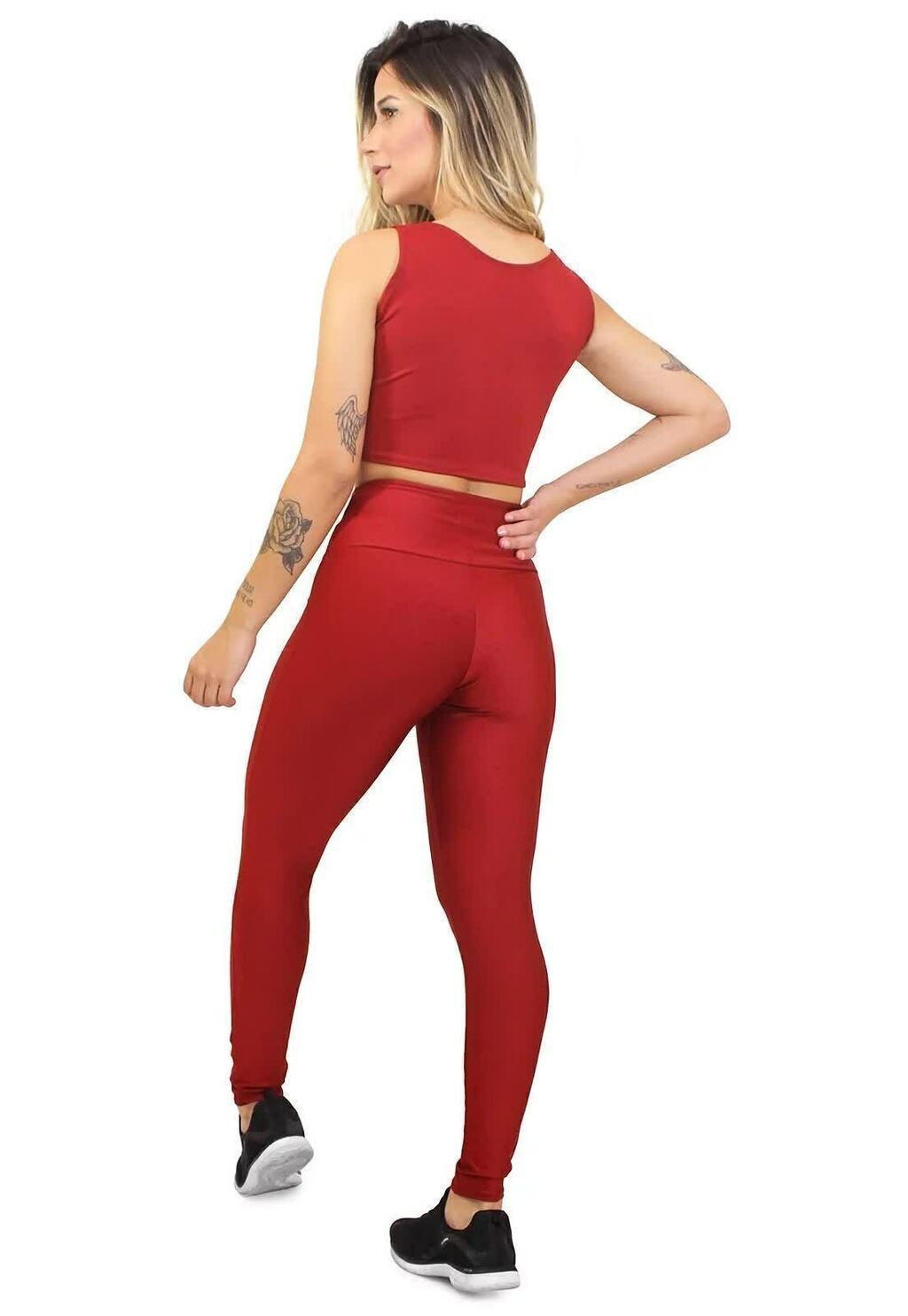 Conjunto Feminino Fitness Cropped e Calça Legging Vermelho Vivo