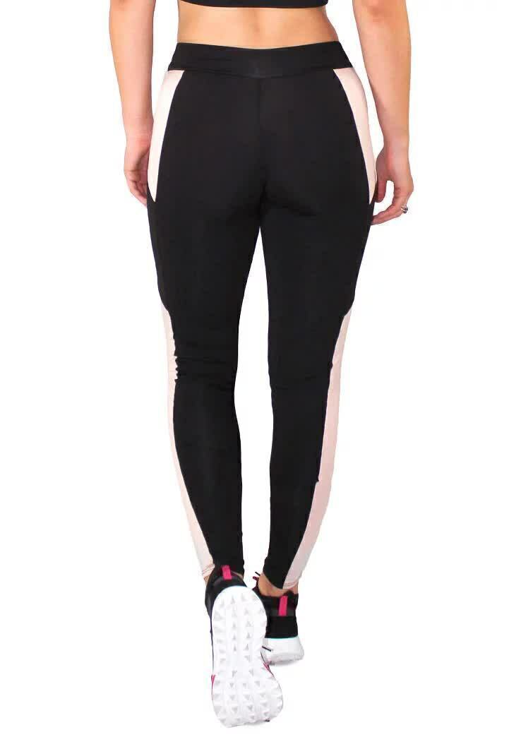 Calça Legging Feminina Fitness Preta Lateral Rosê