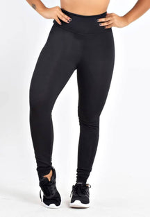 Calça Legging Feminina Cintura Alta Preta Com Detalhe Em Faixa Branca