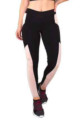 Calça Legging Feminina Fitness Preta Lateral Rosê