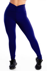 Calça Legging Feminina Cintura Alta Cós Em V Azul Royal Lisa