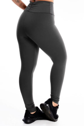 Calça Legging Feminina Cintura Alta Cós Em V Cinza Escuro