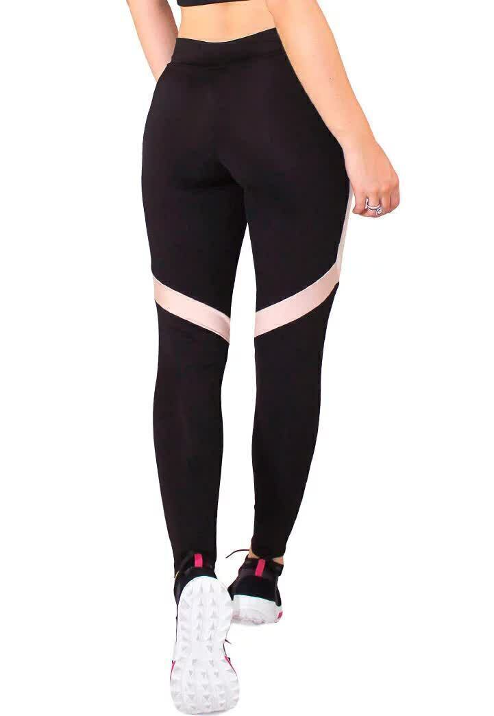 Calça Legging Feminina Preta Detalhe Branco Com Chocolate