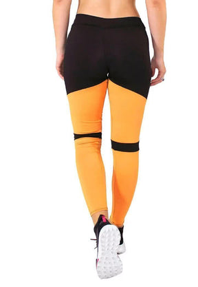 Calça Legging Feminina Cintura Alta Preta Com Detalhe Amarelo