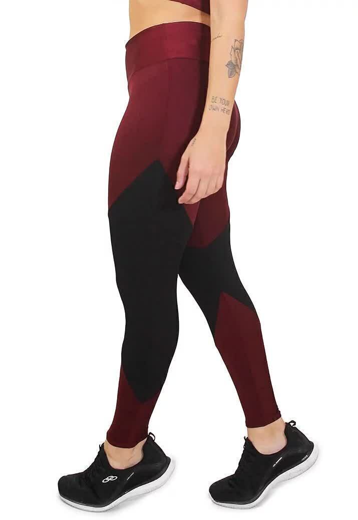 Calça Legging Feminina Cintura Alta Vermelho escuro Detalhe Em Preto