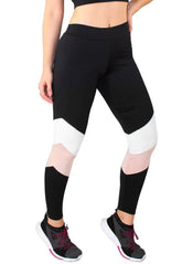 Calça Legging Feminina Cintura Alta Preta Com Detalhe Branco e Rosa