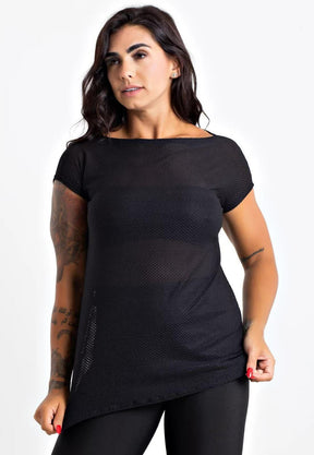 Blusa Feminina De Tela Manga Curta Preta