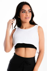 Cropped Feminino Canelado Branco + Top Tomara Que Caia Preto