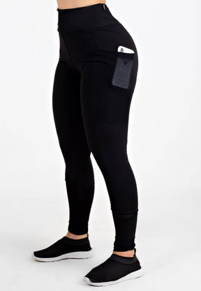 Calça Legging Feminina Cintura Alta Fitness Preta com Bolso de Tela